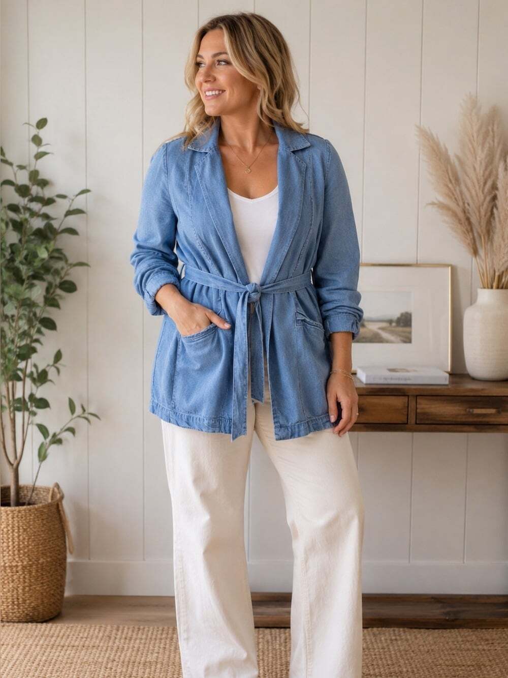 Dex Chambray Tencel Tie-Waist Jacket – Lightweight Denim Lagenlook Layer